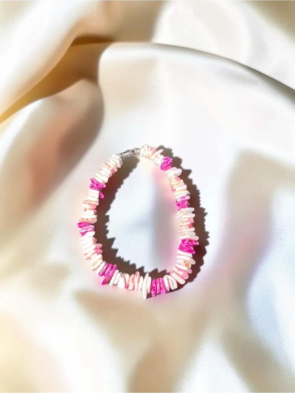 Pink & White Shell Chip Beaded Bracelet